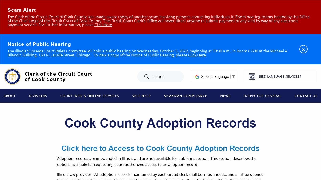 Cook County Adoption Records | Clerk of the Circuit Court of Cook County